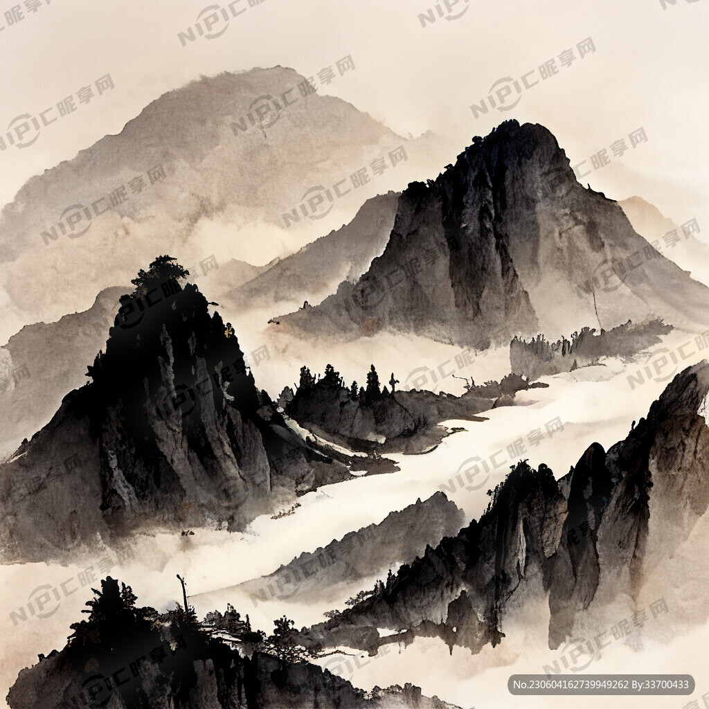 山谷 中国风 中国画 山水