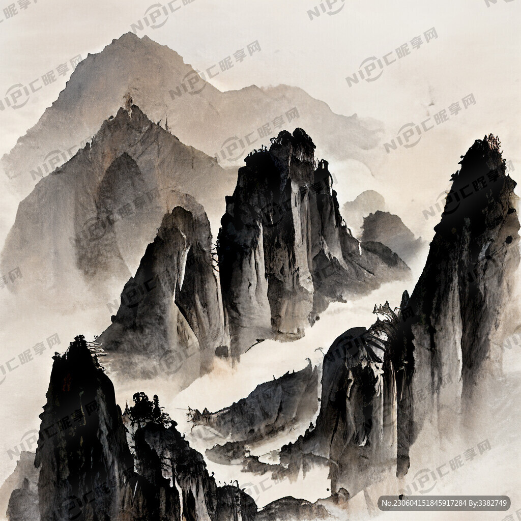 山谷 中国风 中国画 山水