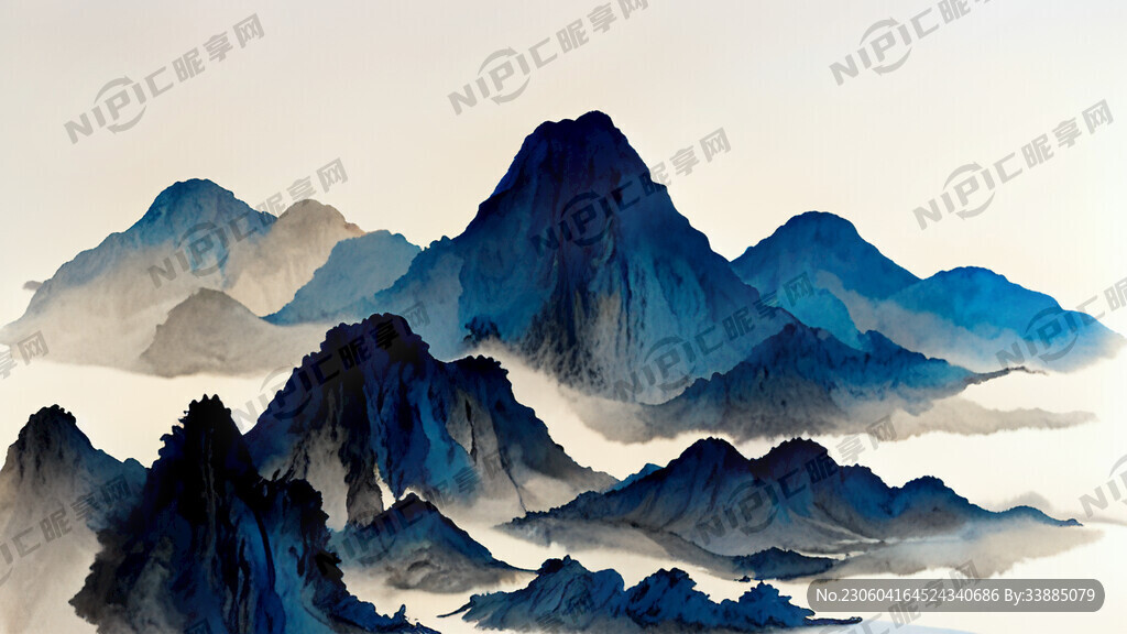 简约背景  蓝色  有山 