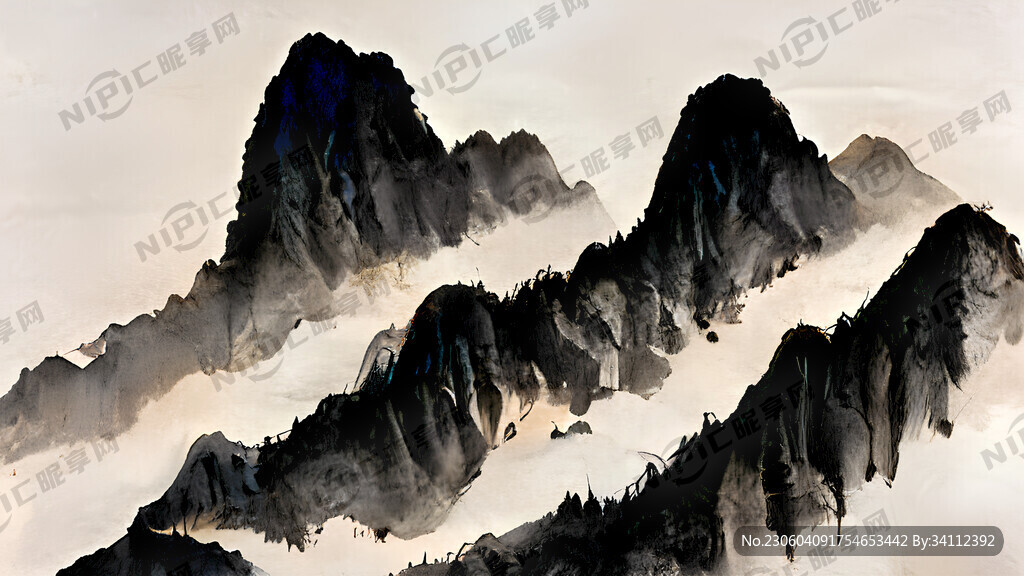 水墨山水画 层峦叠嶂的山峰