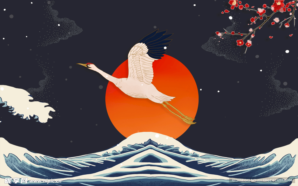 中国风仙鹤太阳背景