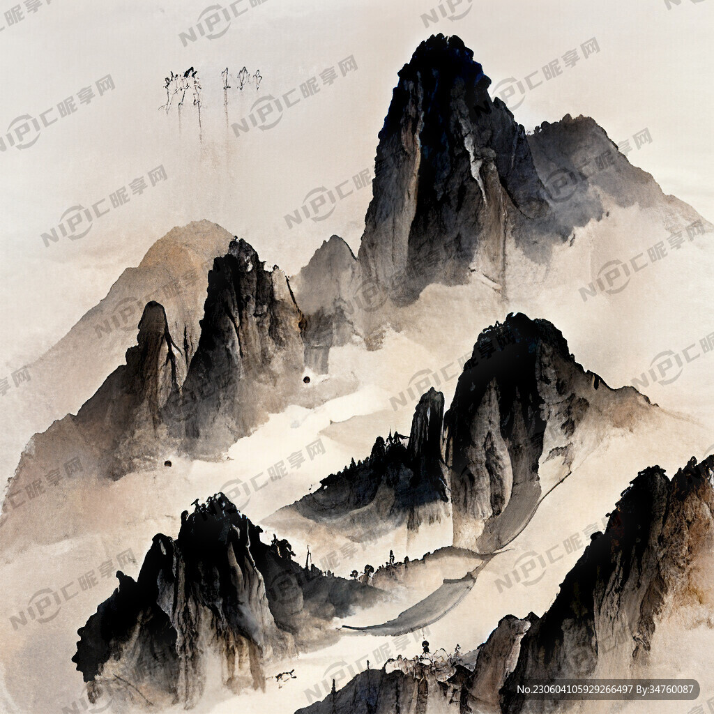 山谷 中国风 中国画 山水