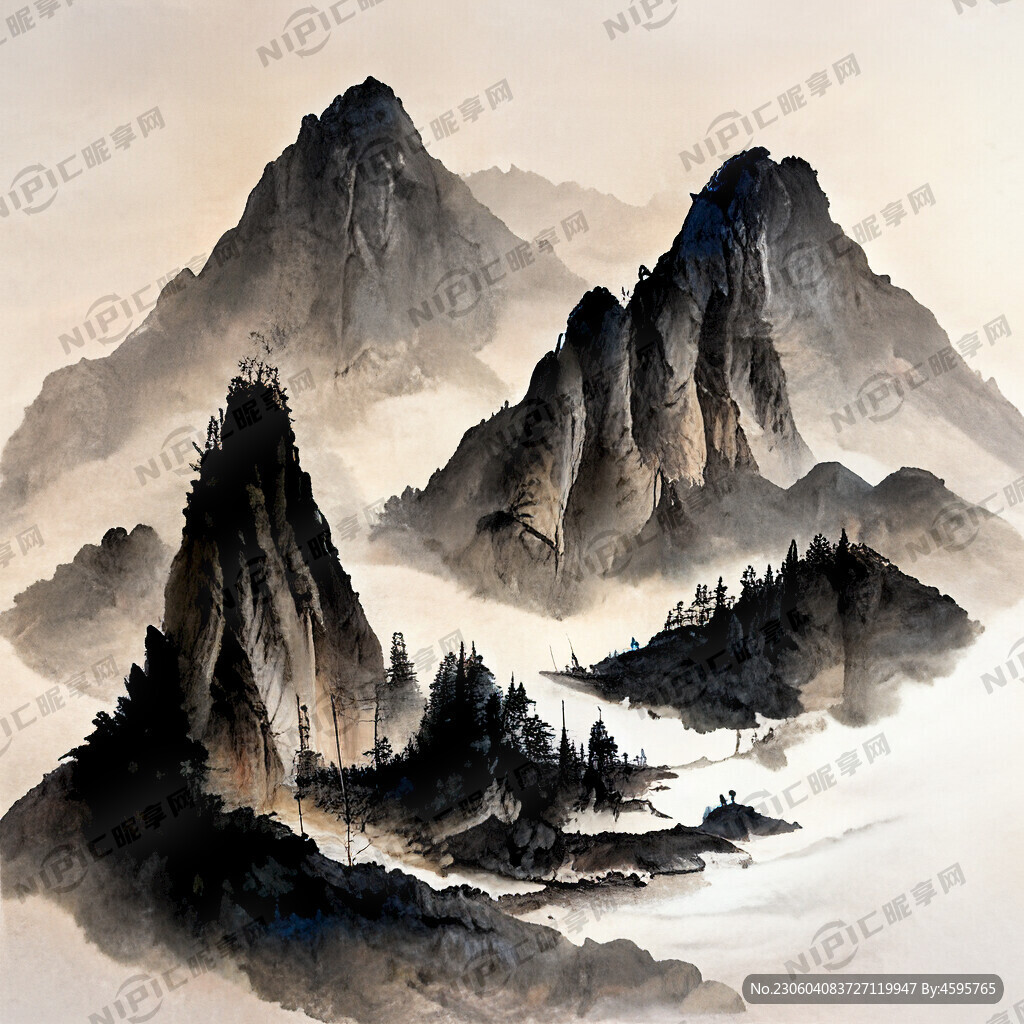 山谷 中国风 中国画 山水