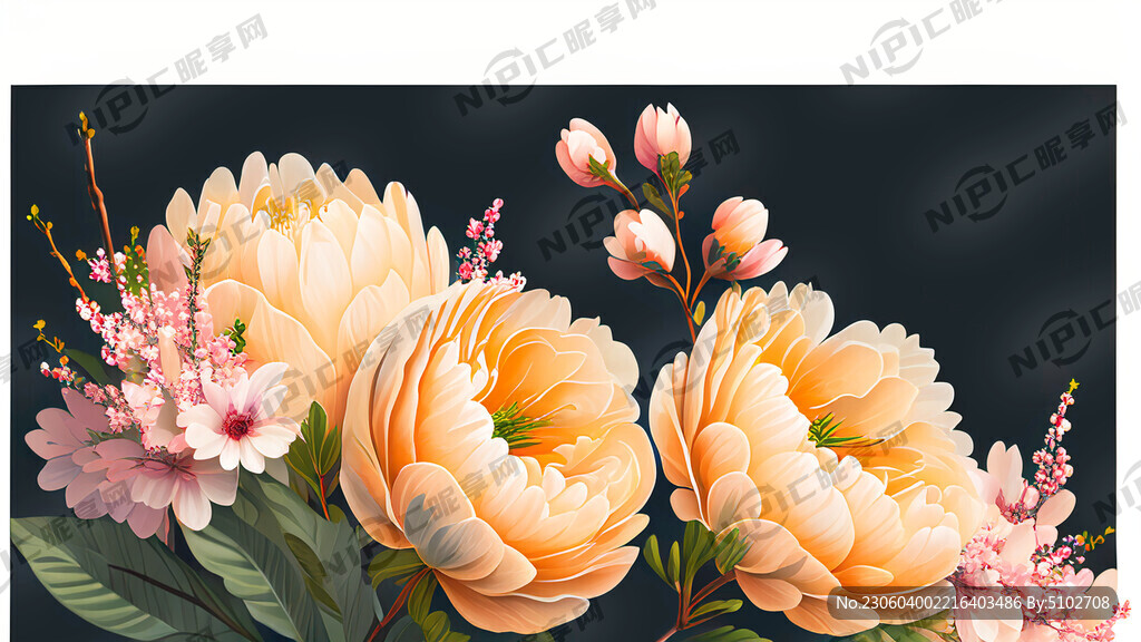 桃花 明亮 白色背景 一横排