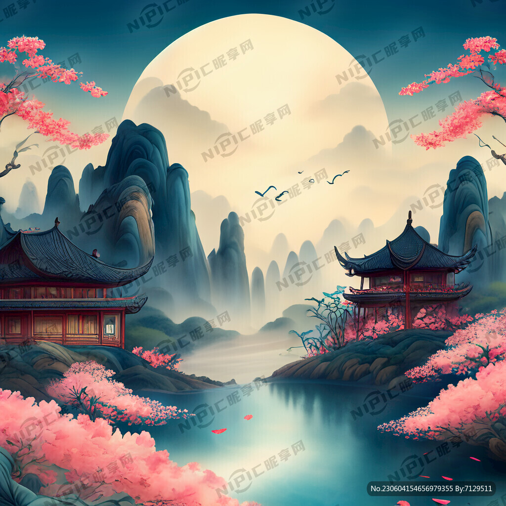 AI创作图游戏梦幻唯美新中式风景 超高清 细节刻画 沐浴在花瓣里满天花瓣 飘渺电影般环境 明亮清晰nipic.com-昵图网