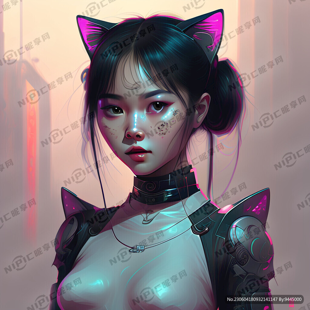赛博 美少女 猫