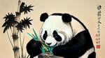 一直熊猫坐在八卦图上吃着会发光的机械竹子