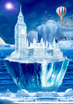 淘宝天猫夏季冰川合成城堡背景