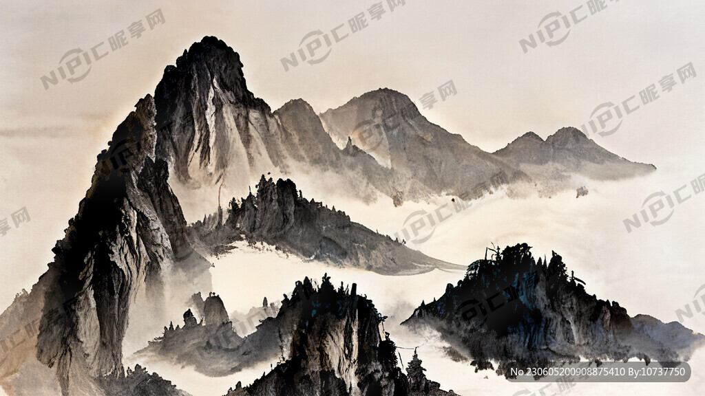 山谷 中国风 中国画 山水