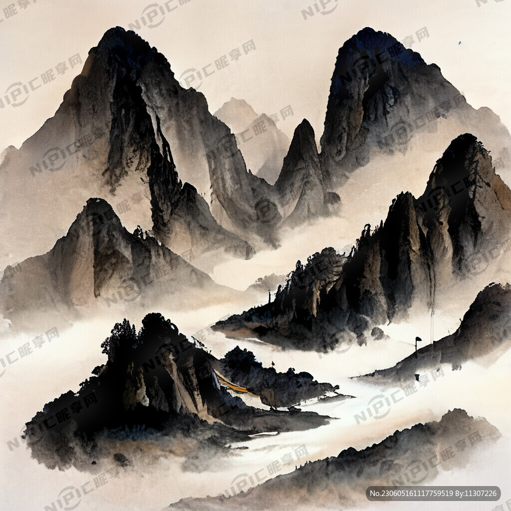 山谷 中国风 中国画 山水