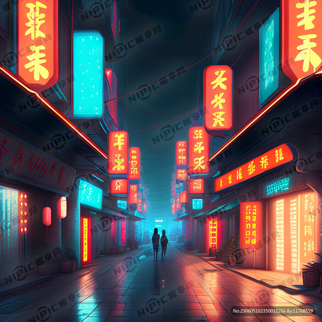 科幻街道 赛博朋克风格 光影感