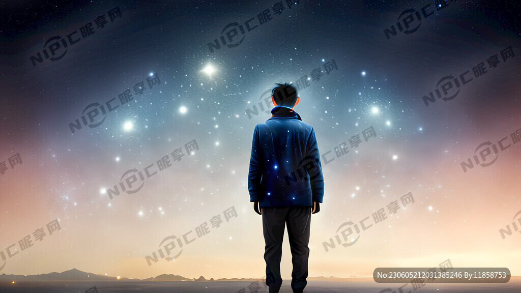 男人背影 写实星空