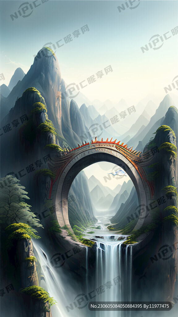 鱼跃龙门 高山流水自然清新