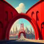 红色的拱门大桥和美丽的城市