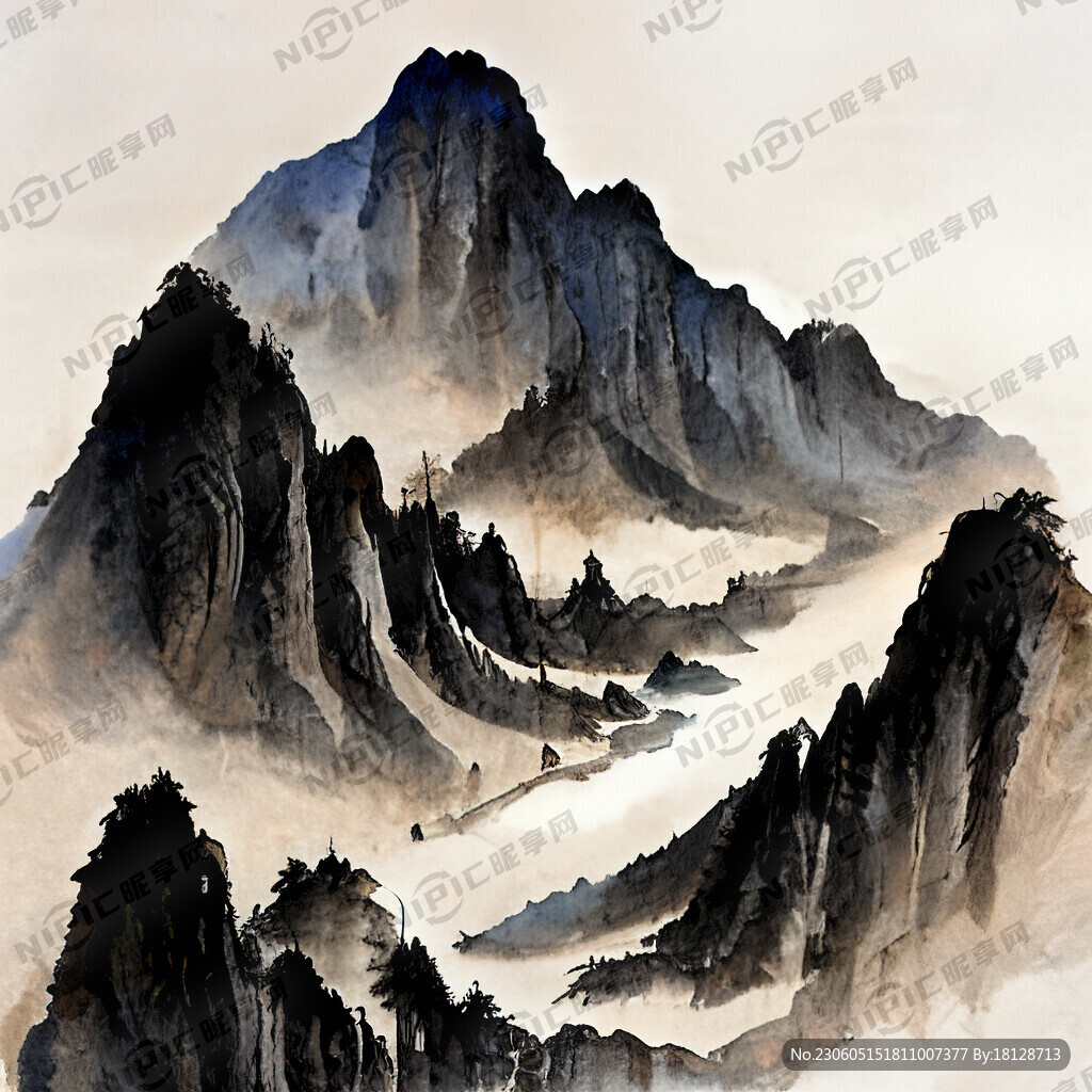 山谷 中国风 中国画 山水