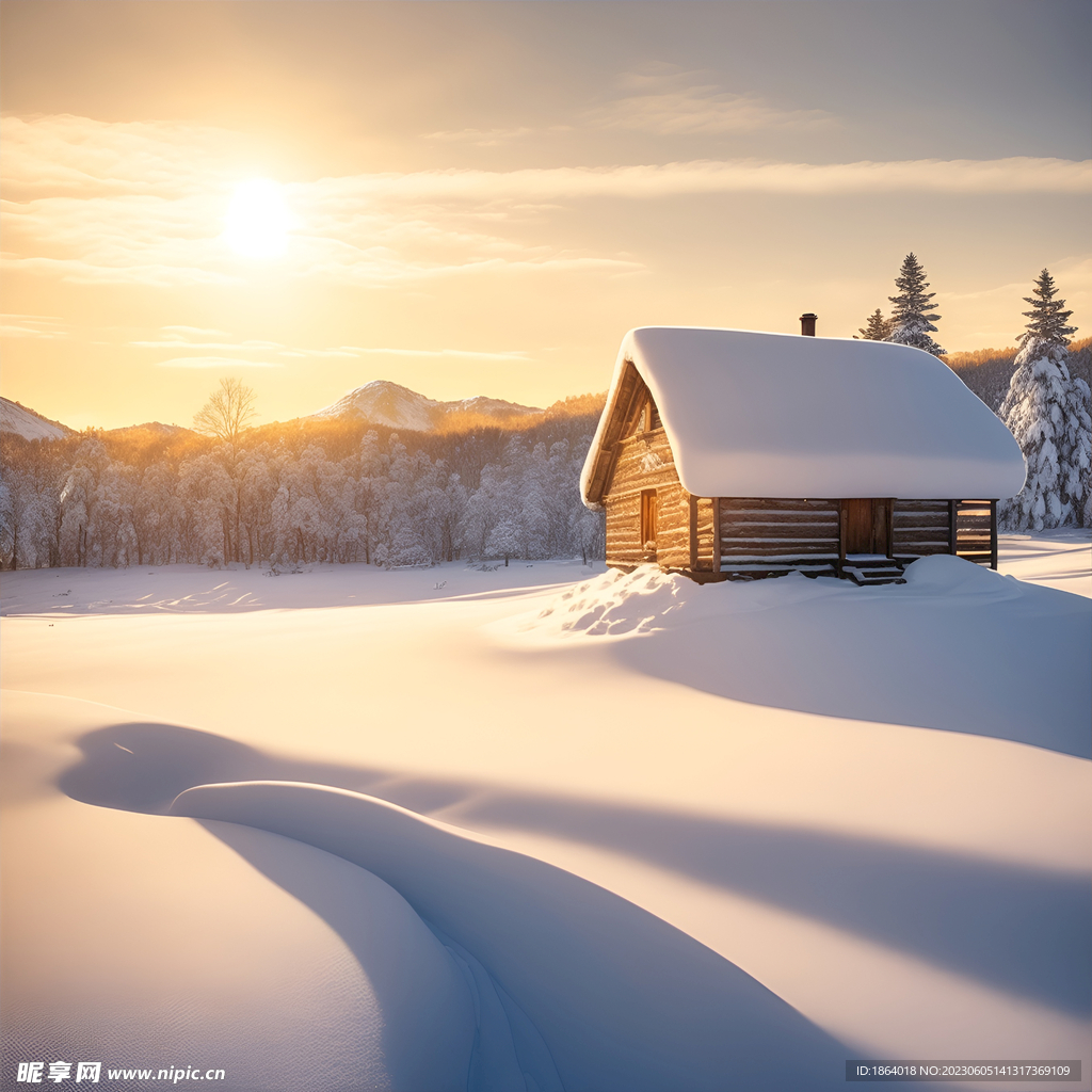 高清雪景图阳光清晨下雪图