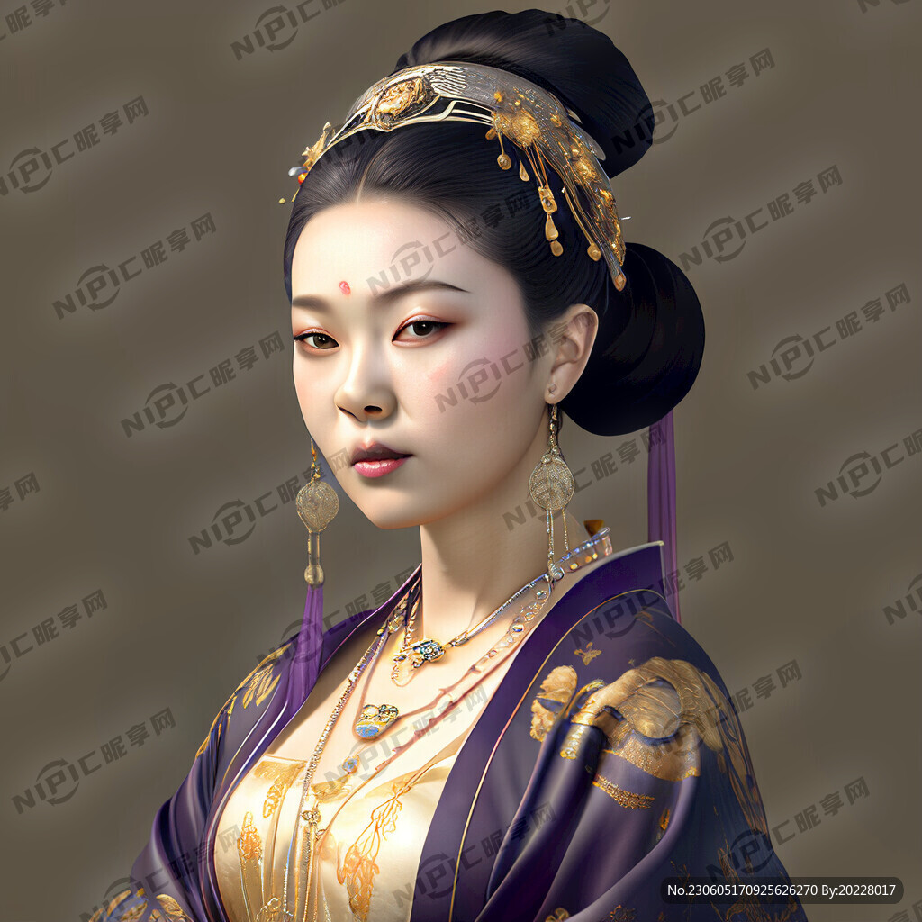 唐朝古代侍女穿金戴银珠围翠绕金