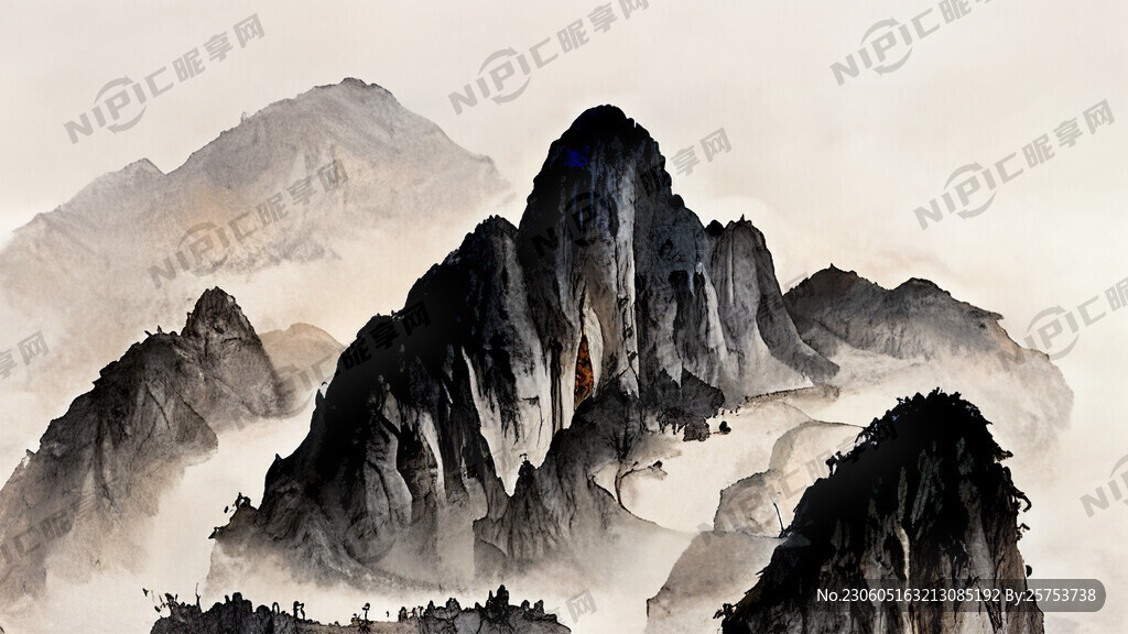 山谷 中国风 中国画 山水