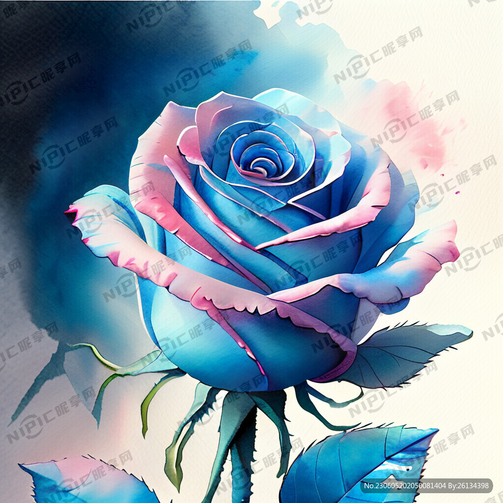 AI创作图粉色水彩玫瑰蓝色玫瑰nipic.com-昵图网