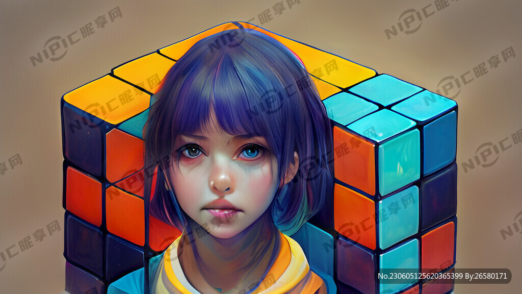 女孩 清纯 魔方  艺术创想