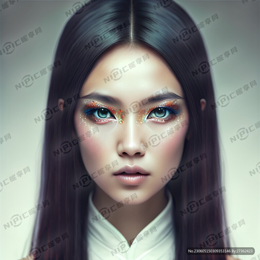 港风双眼皮眼神深邃女性长头发未