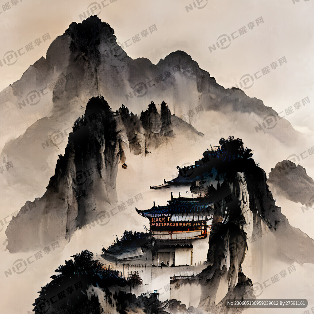 清朝水墨山水 十座山 很多山