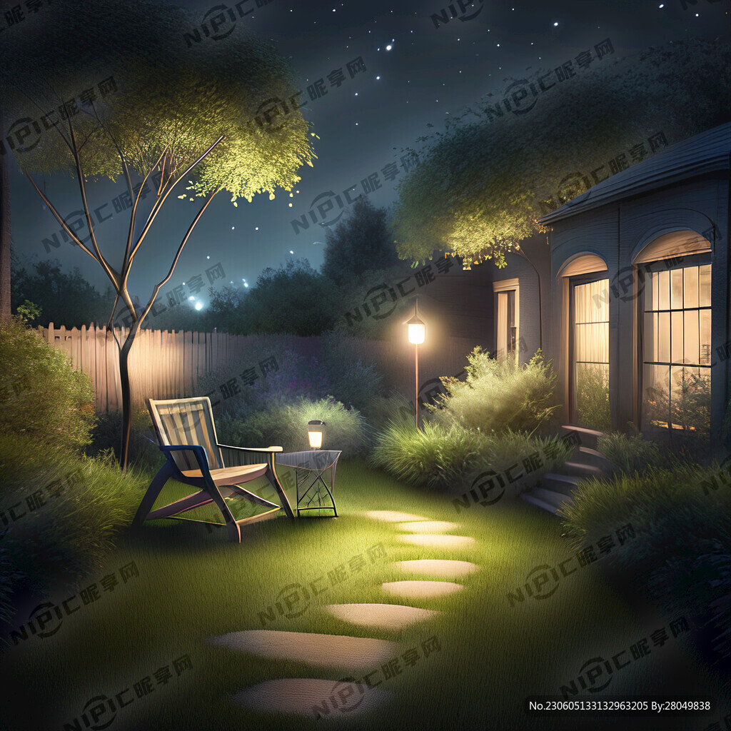 逼真 夜晚 庭院地插灯 星空