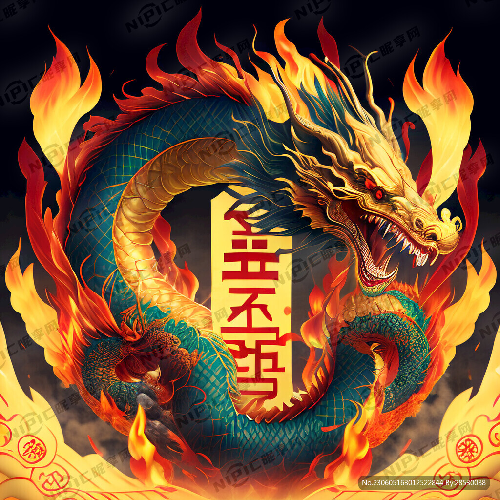 霸气的金龙 周围是熊熊烈火