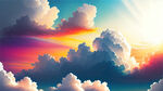 白色背景  天空 梦幻 彩色 白云  明亮 中间光线  光 日光 夕阳 天空白云 春天 浪漫 柔和 唯美  云海