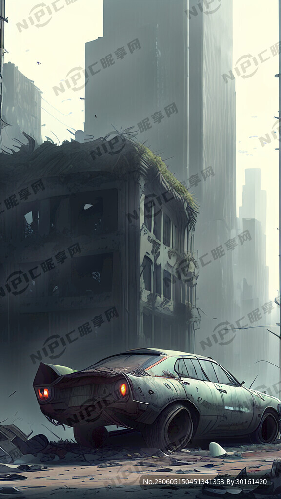 城市废墟 破旧汽车 赛博朋克