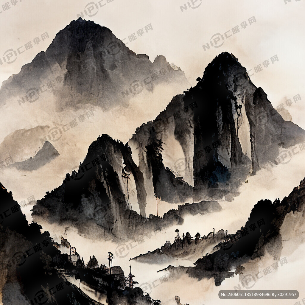 山谷 中国风 中国画 山水