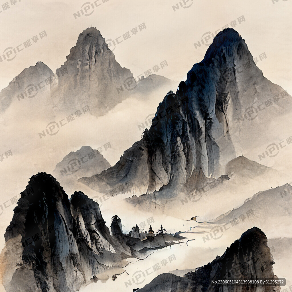 山谷 中国风 中国画 山水