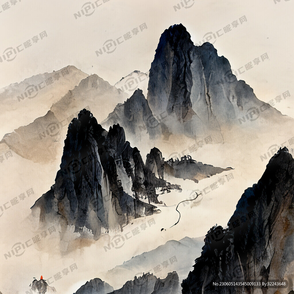 山谷 中国风 中国画 山水