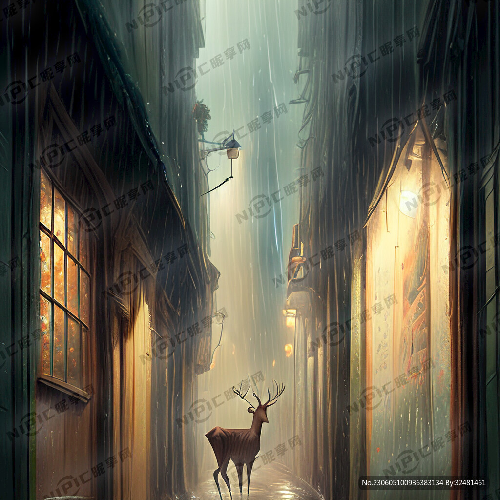 鹿 下雨的巷子 梦幻