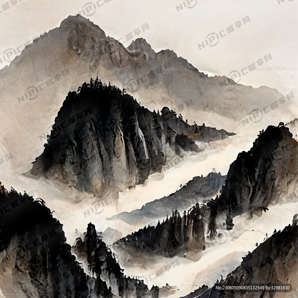 山谷 中国风 中国画 山水