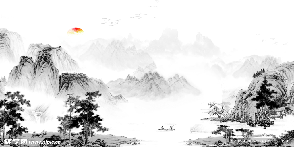 中国风山水画背景