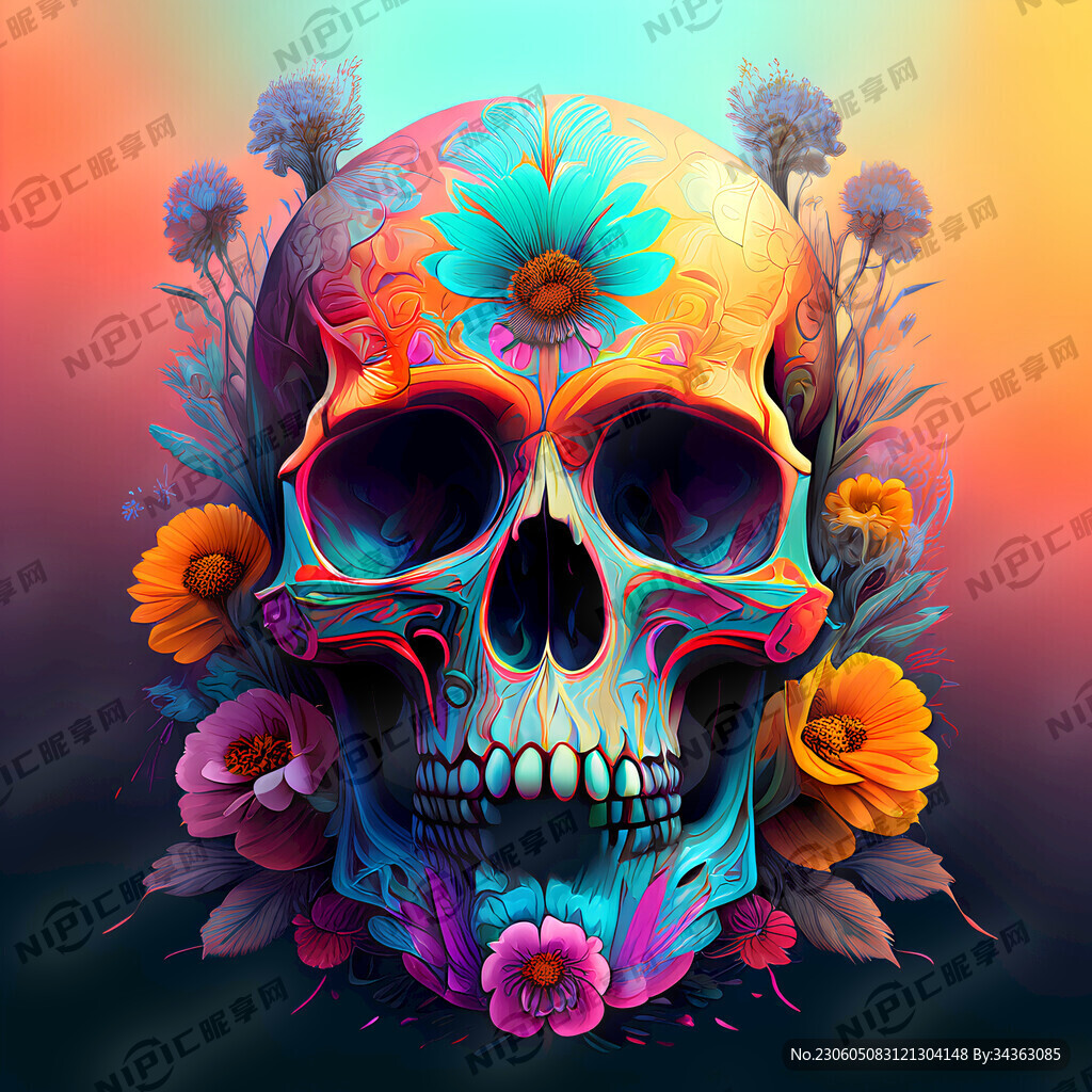 骷髅 鲜花 迷幻