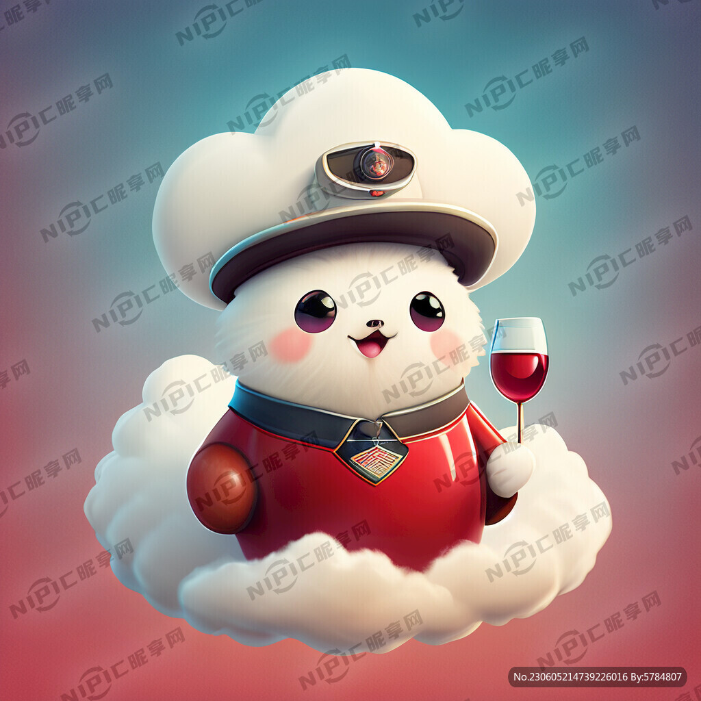 可爱云朵戴着南航空乘帽子手上端
