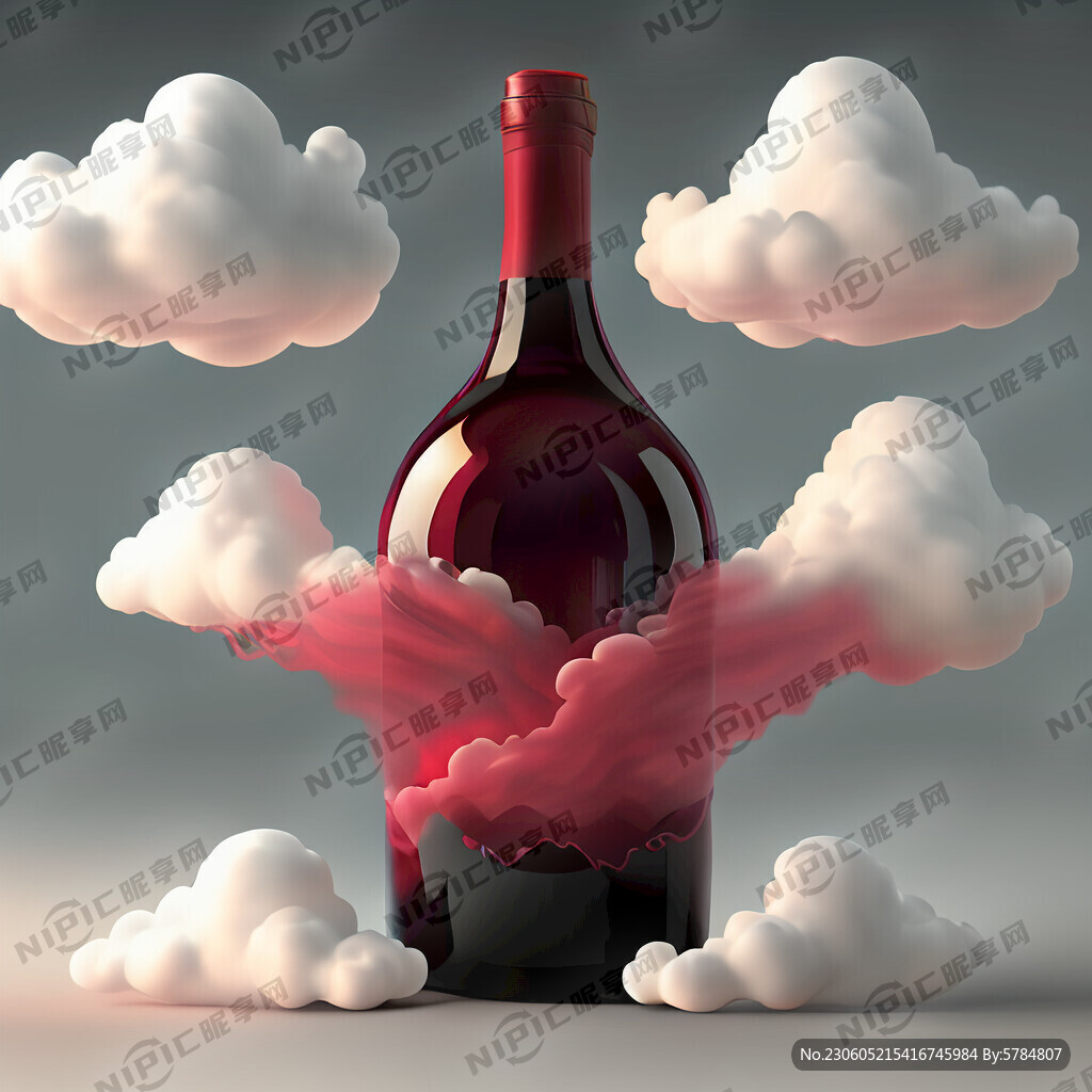 红酒瓶白云