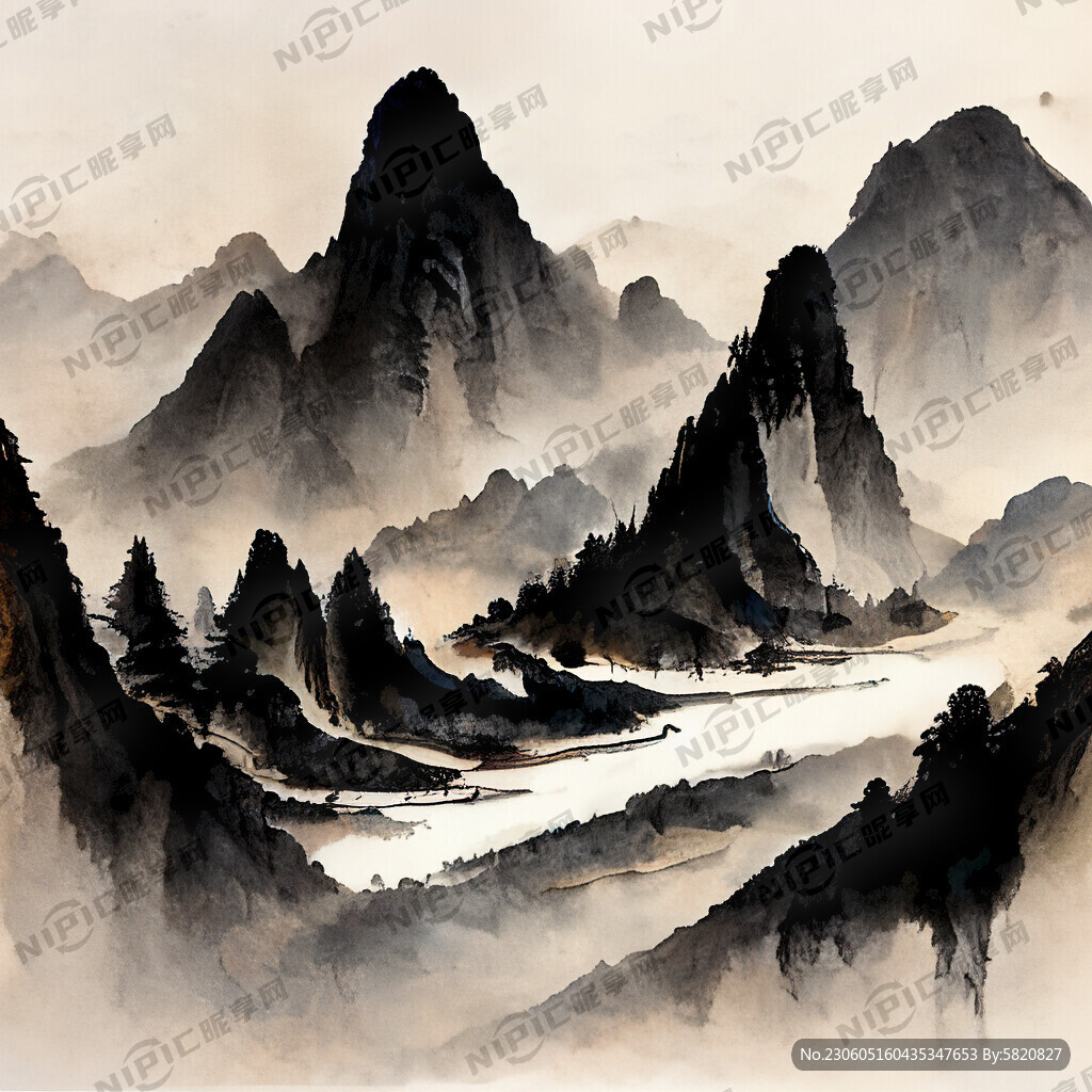 山谷 中国风 中国画 山水