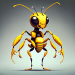 抽象的黄色蚂蚁动画卡通，双手抱怀站立