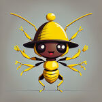 抽象戴帽子的黄色蚂蚁动画卡通，双手举起站立