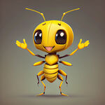 正方形脑袋的黄色蚂蚁动画卡通，双手举起站立