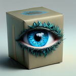 包装盒，眼贴，有眼睛，蓝色，艾草