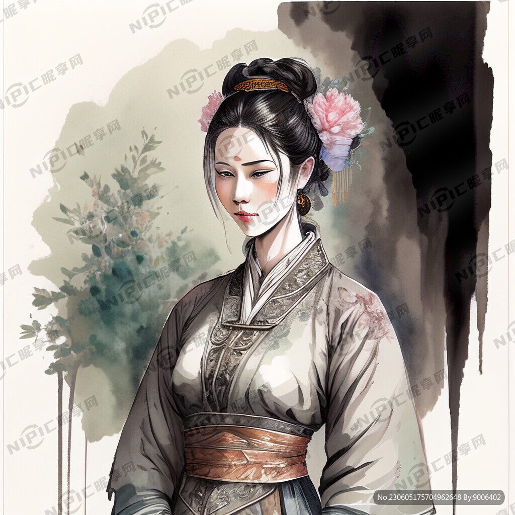 国画风全身侍女图