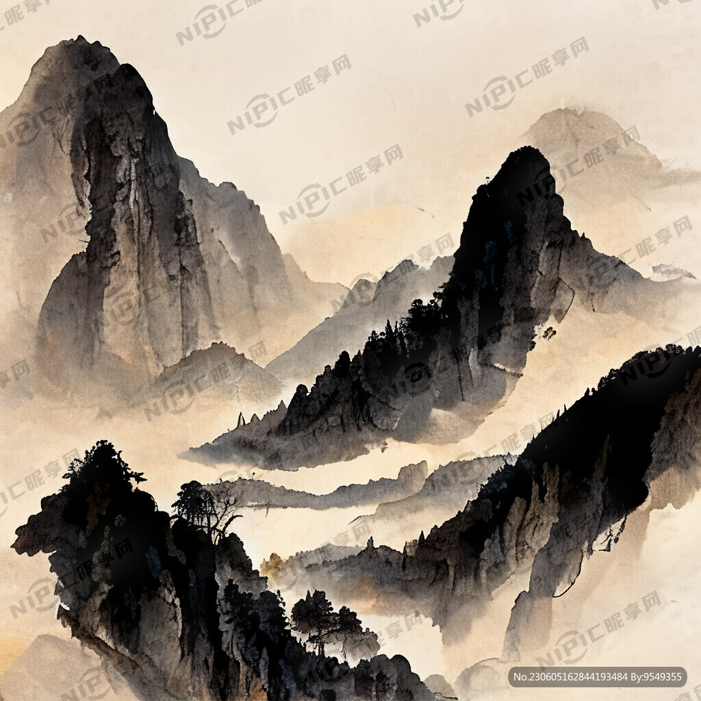 山谷 中国风 中国画 山水 花