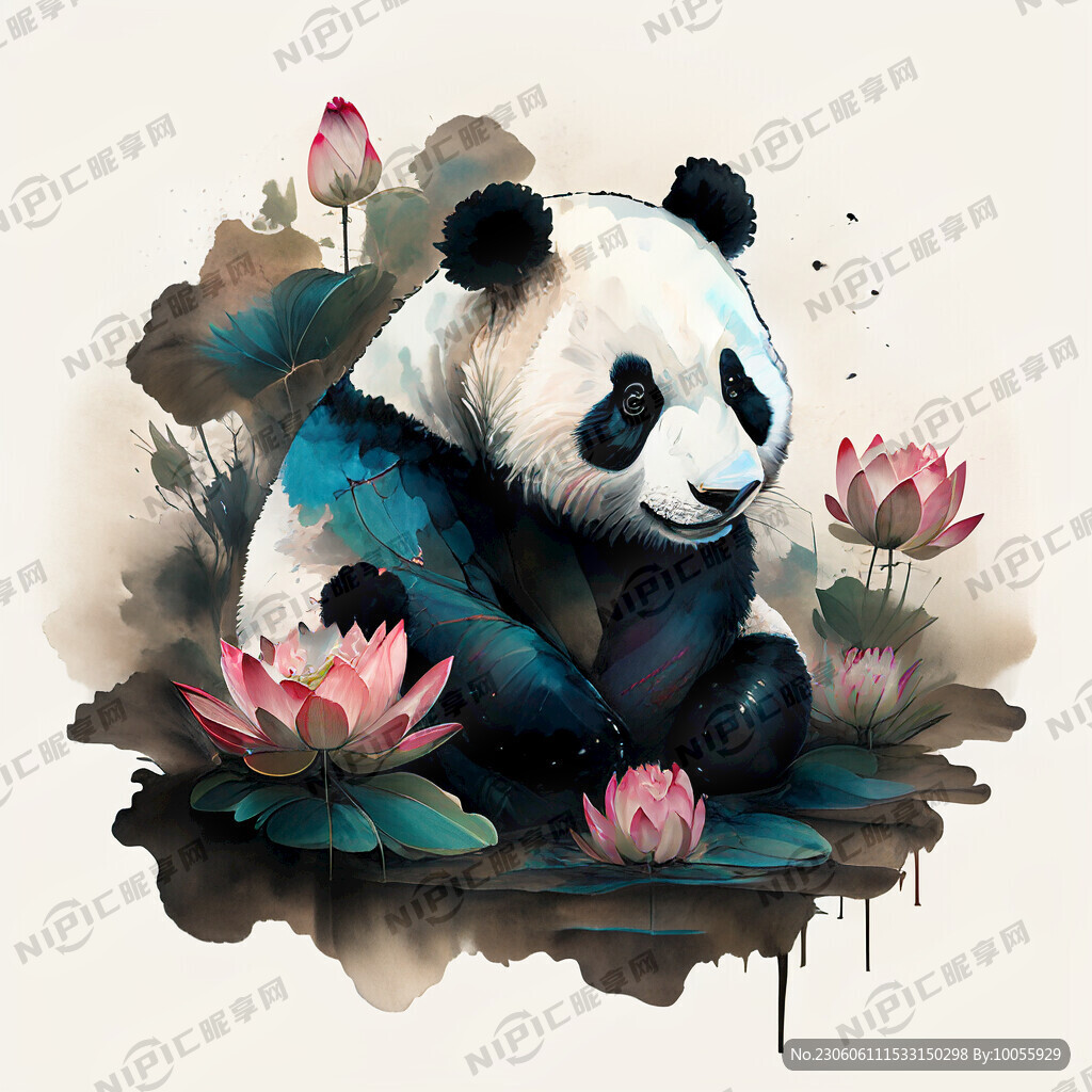熊猫与荷花