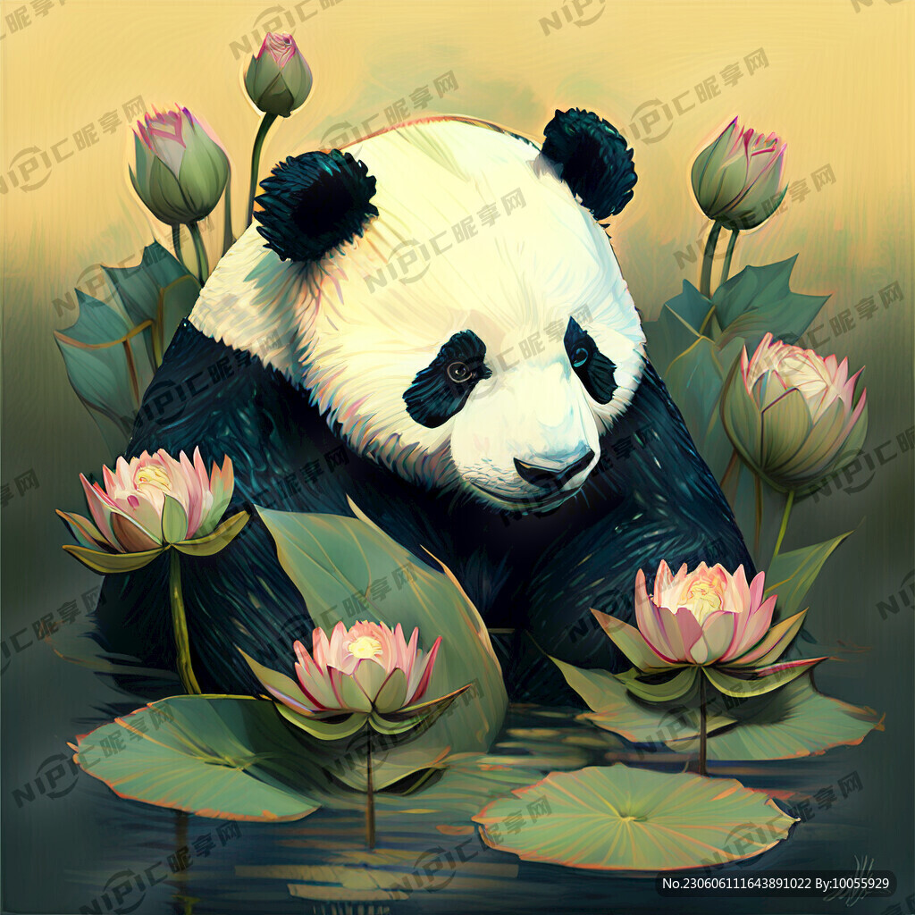 熊猫与荷花