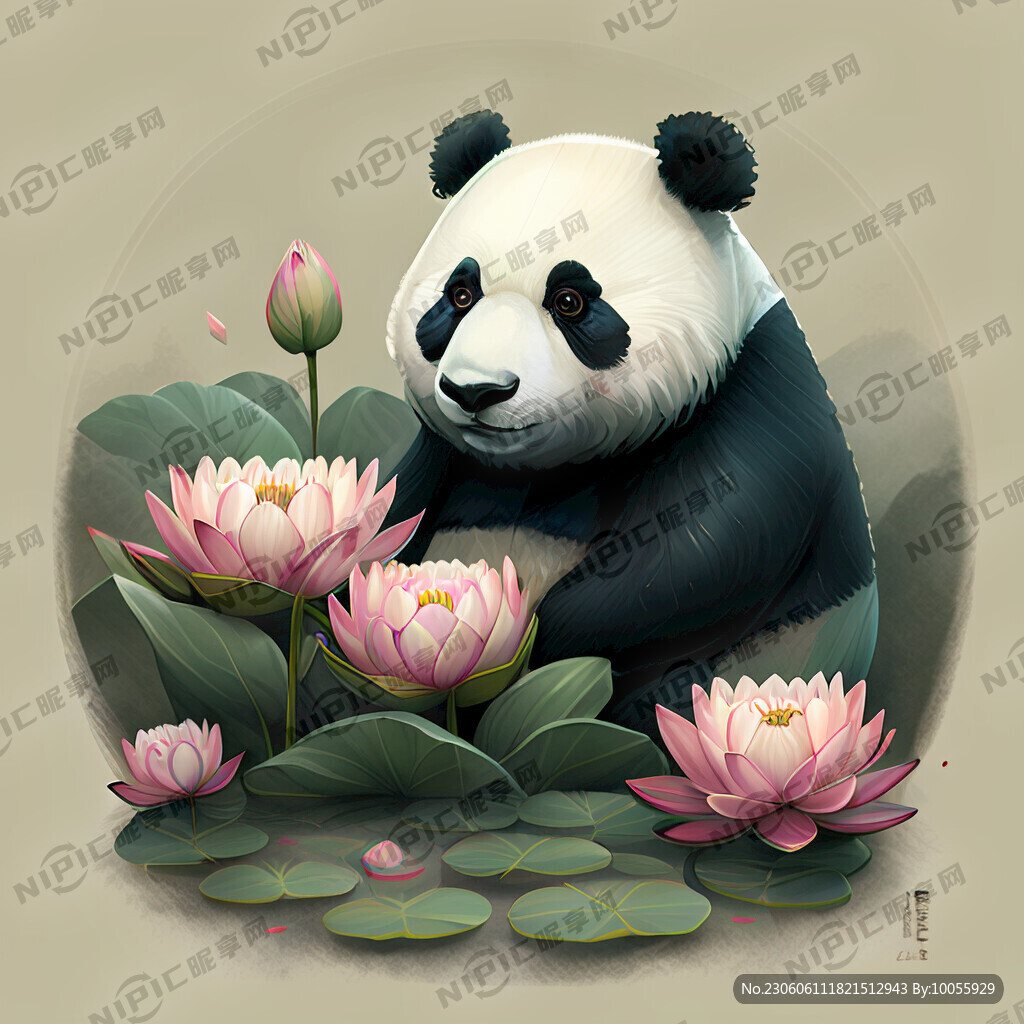 熊猫与荷花