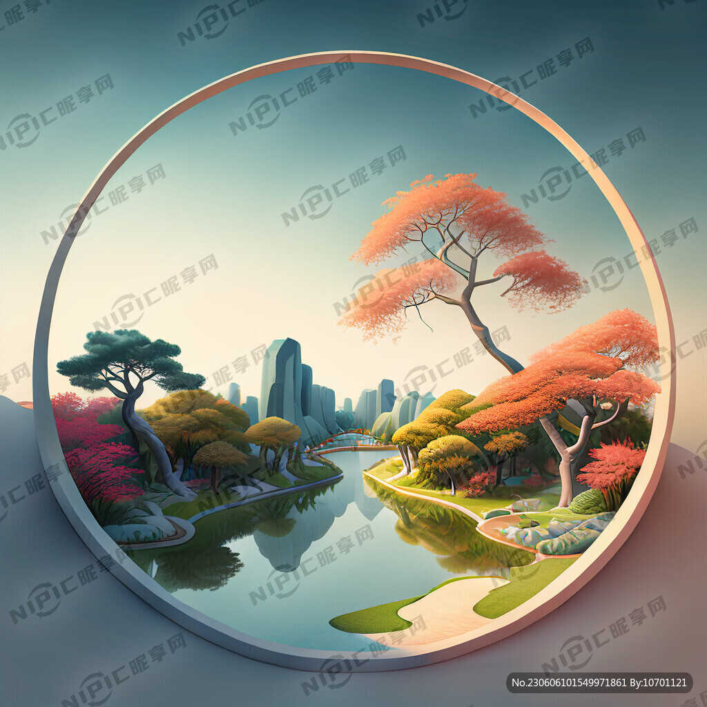 公园景观 中国风 圆形 立体